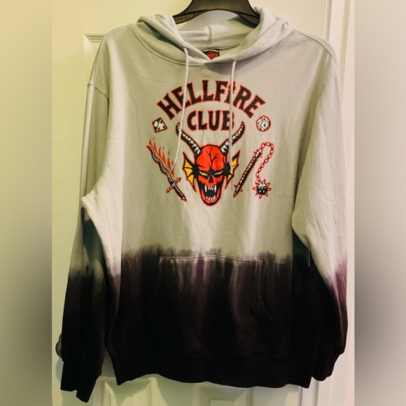 Stranger Things XL (46/48) Men's Hellfire Club Pullover Hoodie Grey Black - Picture 1 of 10